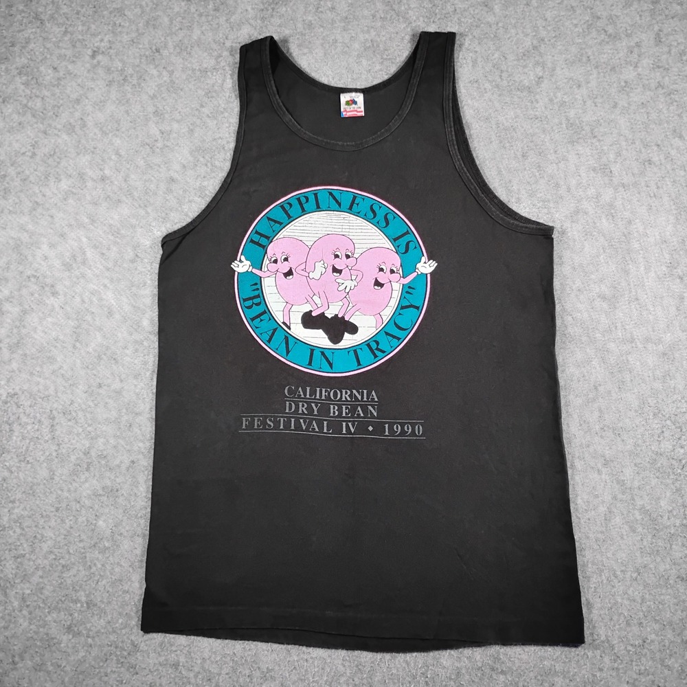 Fruit of the Loom California Dry Bean Festival Tracy Tank Top Mens L Black Vtg